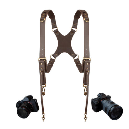 4J LEDR Camera Harness for 2 Cameras,Dual Shoulder Leather Camera Strap for DSLR/SLR,Full Grain Leather Harness,Multi Double Camera Gear Strap,Double Camera Harness for Photographers,Brown
