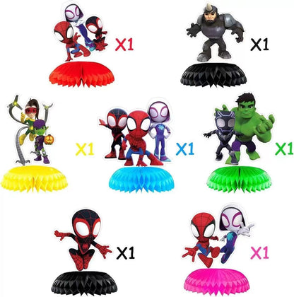 7Pcs Spide and His Friends Honeycomb Table Centerpiece, Cartoon Birthday Party Supplies Table Decorations for Kids Party Decorations