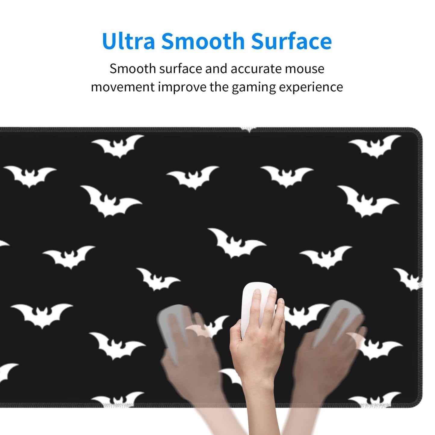 Extended Gaming Mouse Pad with Stitched Edges, Black White Halloween Bats Large Desk pad Long XL Keyboard and Mouse Pad Desk Mat for Gaming Office & Home, 31.5x11.8 in