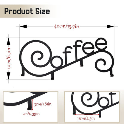 WOPARTY Metal Wall Mounted Coffee Cup Mug Holder with 4 Hooks, 15.75 x 6.3 Inch, Decorative Coffee Bar,Kitchen, Bar Station Accessories Decor