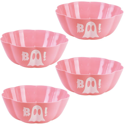 JYXCJL 4 Pcs Large halloween candy bowl Trick or Treat Candy Bowl 11.6x4.3 Inch Reusable Plastic Pumpkin Bowl for Halloween Party Decor Supplies (Pink)