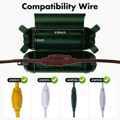 PALARINE 6Pack Green Outdoor Extension Cord Cover IP44 Waterproof, Weather-Resistant Electric Cord Cover, Outdoor Plug Holiday Lights Protector for Halloween, Christmas Lights