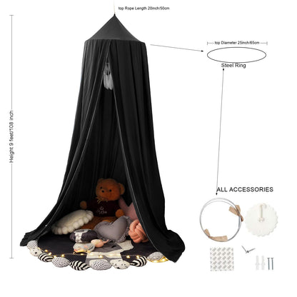 KGanBNHH Bed Canopy for Boys Girls,Crib Canopy Curtains,Extra Large Dome Mosquito Net Reading Nook Canopy for Kids Boys Twin Full Queen Size Bed,Fire Retardant Fabric (Black)