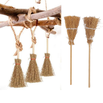 20-Pack Mini Witch Brooms - White Rope Halloween Decor, Miniature Broomstick Ornaments for DIY Crafts, Party Favors & Haunted House Displays