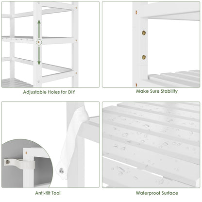 Bamjoy Bamboo Shelf, 6 Tier Bookcase Storage Shelves, Tall Book Rack Shelving Unit, Multipurpose Storage Display Shelf Adjustable Storage Rack for Bathroom Home Office Living Room Kitchen, White