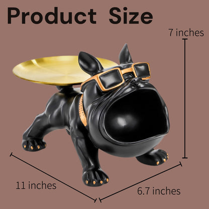 Nagpew French Bulldog Tray, Resin Bulldog Statue Candy Dish, Cool Black Key Holder Jewelry Bowl Decor for Entryway, Table, Office, Modern Art