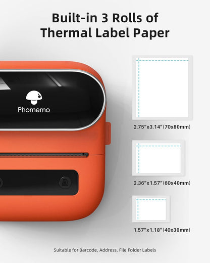 Phomemo M220 Label Maker, Bluetooth Thermal Label Printer for Barcode, Address, Labeling, Mailing, File Folder Label, 3 Inch Label Maker Machine Support Smartphone, Tablet&PC, with 3 Rolls of Labels