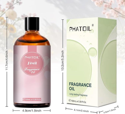 PHATOIL J'eveil Fragrance Oil 3.38 FL.OZ Diffuser Oil for Aromatherapy | Long lasting scent for diffusers & humidifiers; ideal for home aromatherapy, yoga, DIY candle, soap, bath salt & body wash