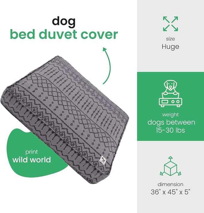 Molly Mutt Wild World Dog Bed Duvet Cover, 100% Cotton Canvas Cover for Dog, Puppy, or Cat Bed, Durable, Washable, and Free of Harmful Chemicals, Huge, 36"x45"x5"