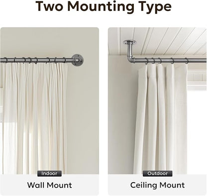 Zeerobee Curtain Rods for Windows 120 to 240, 1 Inch Industrial Wrap Around Grey Curtain Rod, Indoor/Outdoor Room Divider Adjustable Drapery Pole, 120"-240"