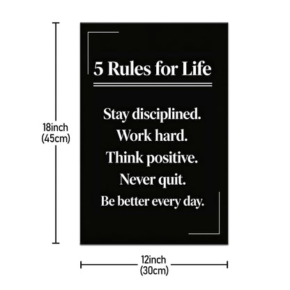 PSYYSP Motivational Wall Decor Office 5 Rules For Life Inspirational Poster For Office Men Women Success Quotes Canvas Wall Art Framed Modern Daily Discipline Sign Office Decorations 12x18 Inch
