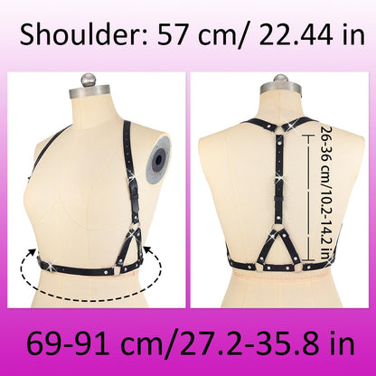 BODIY Black Leather Harness Belt Fashion Plus Size Body Harness Adjustable Chest Belt for Women (Single-layer black)