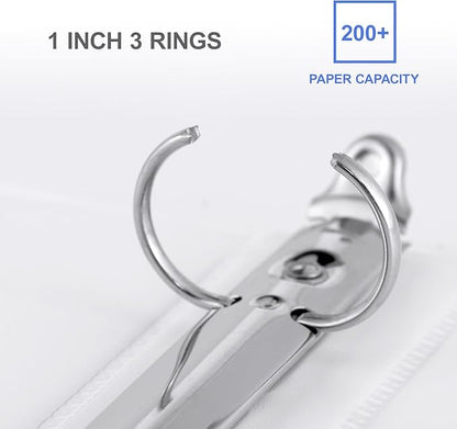3 Ring Binder 1 Inch, ViVin Sturdy 1"-Round Ring Binder with 2 Interior Pockets, Clear View Cover, PVC-Free, Fits 200 Sheets of 8.5'' x 11'' Paper, Office Home School (12 Pack, White)
