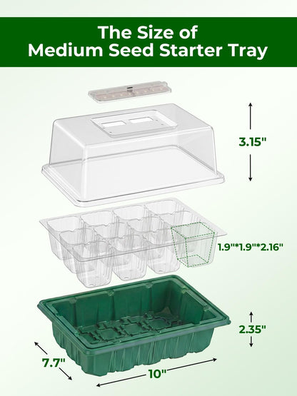 Seed Starter Tray 3 Pack with Heating Mat & 24 Full Spectrum LEDs Grow Light – Auto cycle Timer, Humidity Dome Ventilation Cover, Drainage Holes, Includes Gardening Tools – Transparent version