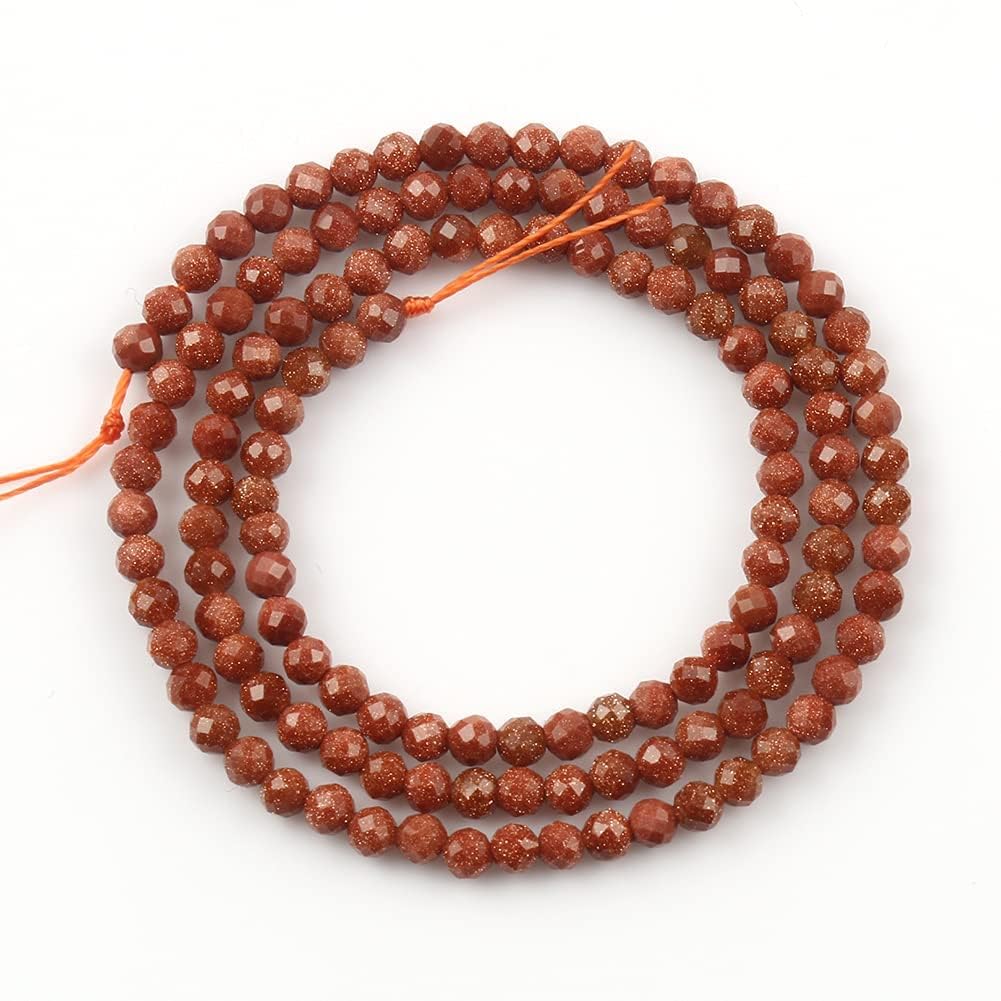 Song Xi 90pcs 4mm Natural Golden Sandstone Gemstone Beads Faceted Round Loose Stone Beads for Jewelry Making