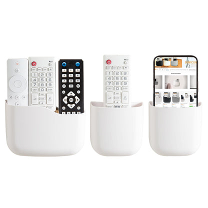 Remote Holder Wall Mount TV FAN Remote Control Holder Bedside Caddy Wall Organizer Phone Holder for Office Adhesive Media Player Controller Holder Box Tray Home Desk Nightstand 1 BIG 2 SMALL WHITE