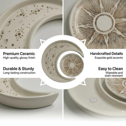 Ceramic Jewelry Dish Tray 2-Pack, Sun and Moon Ring Holder for Earrings, Key bowl, Unique Vanity Decor for Bedroom, Small Trinket Plate for Women Mom Daughter Bride Gifts,Engagement Birthday Gift