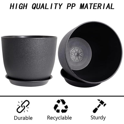 SE SUN-E 12 Inch 2 Pack Outdoor Flower Pots, Planting Pots with Saucers, Garden House Plants Planters with Drainage Hole Plant Pots Indoor Plants Black Color Plastic