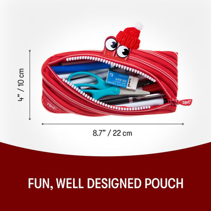 ZIPIT Monster Pencil Case for Kids, One Long Zipper Pencil Pouch, Gift-Ready Stationery Bag for Boys & Girls, Red