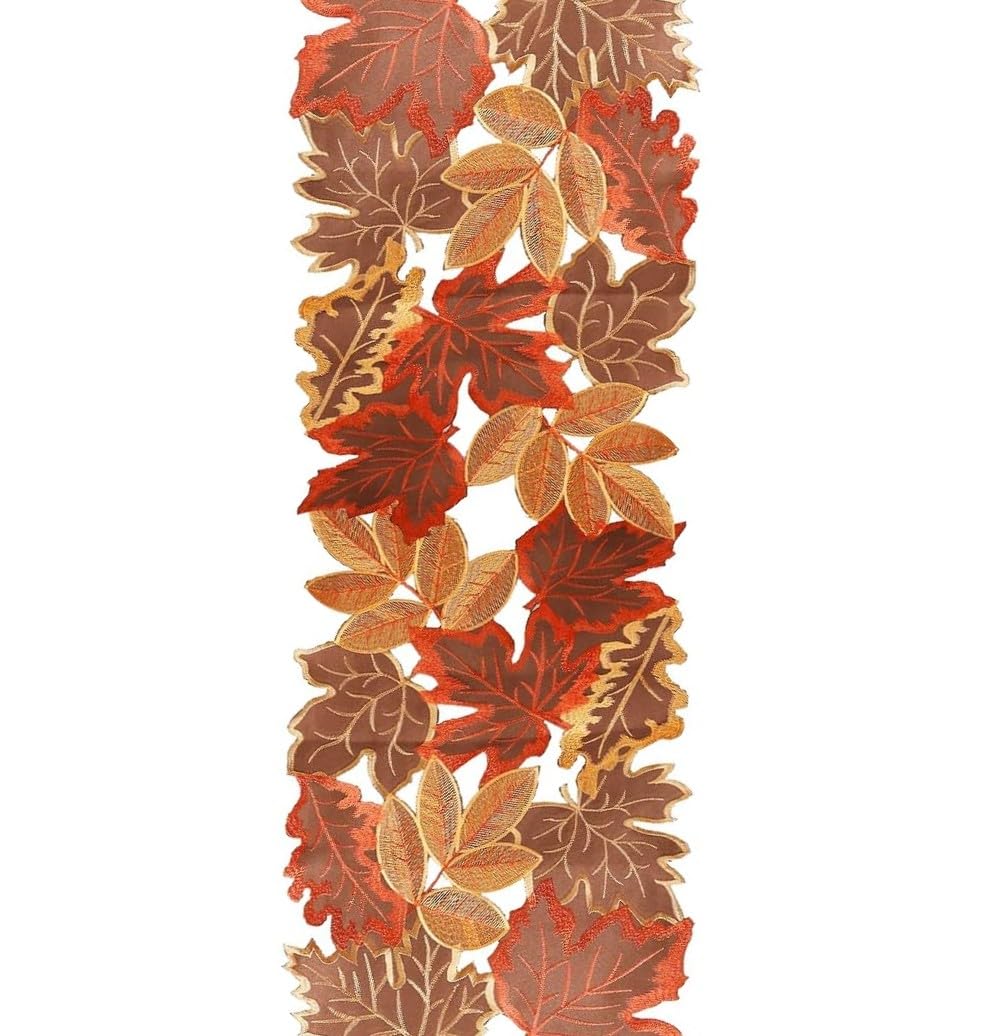 Fall Table Runner Embroidered Leaves Fall Table Cover Autumn Harvest Table Runner for Home Decorations Dining Table Decoration Halloween Thanksgiving Christmas 13”W x 70” L