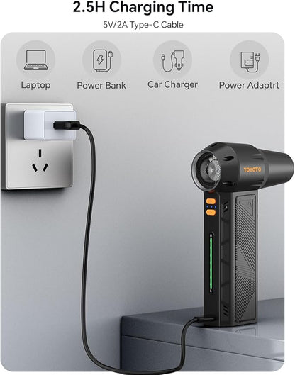Compressed Air Duster, 300000RPM Powerful Electric Air Duster Rechargeable with LED Light and Brushless Motor, 4-Gear Cordless Mini Air Blower for Keyboard, Computers, Car, Outdoors (Black)