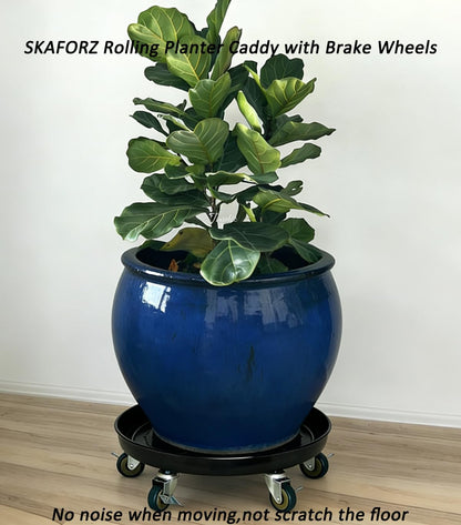 SKAFORZ Rolling Planter Caddy(430lbs Capacity), Heavy Duty Metal Plant Stand with Brake Wheels Plant Dolly Mover Plant Pot Tray Saucer for Indoor Outdoor 16 Inches Black 2Pack