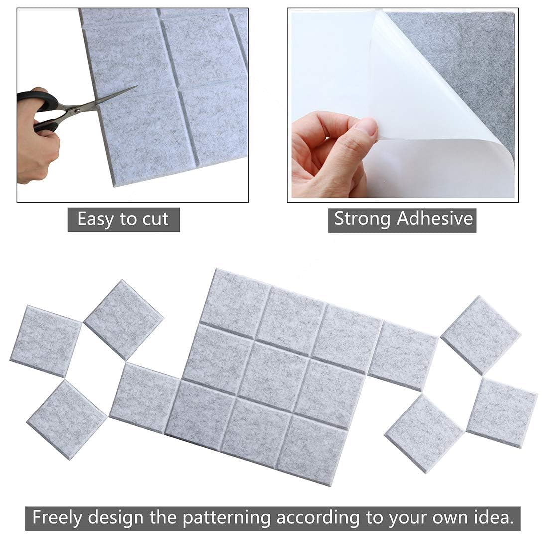 36" x 24" Large Black Cork Board Alternative - 6 Pack Felt Bulletin Board with 30 Push Pins, Felt Wall Tiles Pin Board for Walls Office Home School Decor, Aesthetic Cork Squares, Light Gray