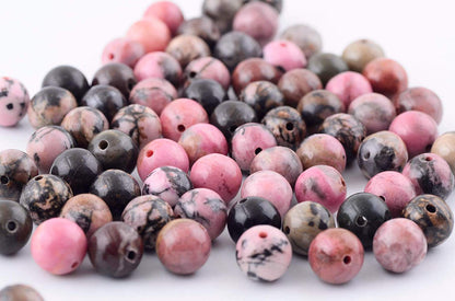 Natural Stone Beads 100pcs 10mm Black Stripe Rhodonite Round Real Stone Beading Loose Gemstone Hole 1mm DIY Charm Beads for Bracelet Necklace Earrings Jewelry Making (Black Stripe Rhodochrosite, 10mm)