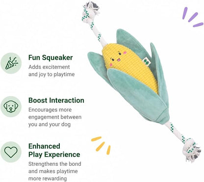 Green Sheep Interactive Plush Dog Toy, No Stuffing Squeaky Toy with Recycled Cotton Rope for Medium to Large Dogs, Corn