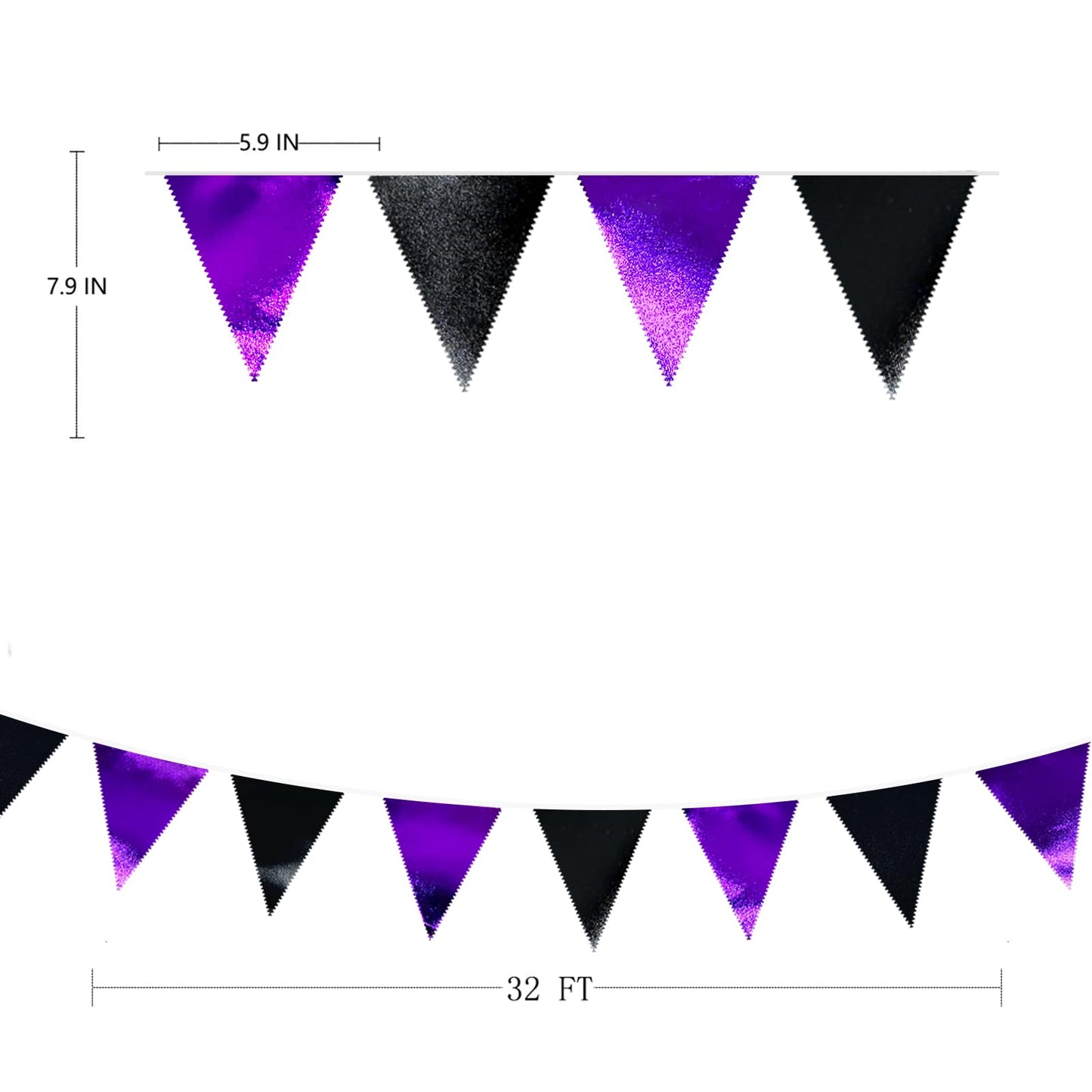 Purple and Black Party Decorations Metallic Fabric Triangle Pennant Banner Flag Bunting Garland for Graduations Birthday Retirement Wedding Baby Shower Bachelorette Halloween Outdoor Party Supplies