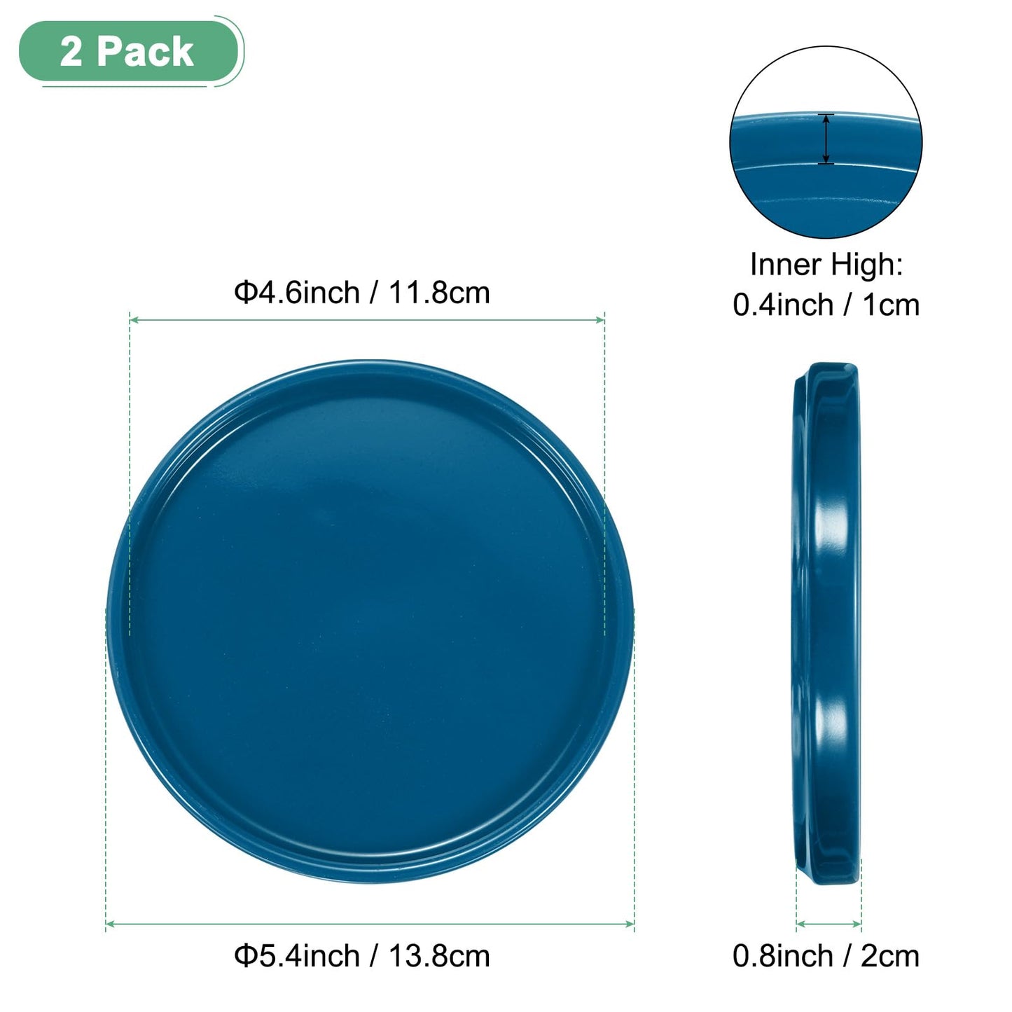 M METERXITY 2-Pack Ceramic Plant Saucer, 5.4 Inch OD Round Plant Saucers Flower Pot Saucers for Indoors/Outdoors Plant Pot, Ceramic Drain Tray [Blue]