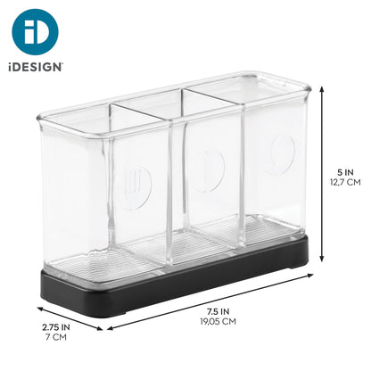iDesign Forma Decorative Countertop Flatware Organizer - 7.4" x 2.6" x 4.75", Matte Black/Clear