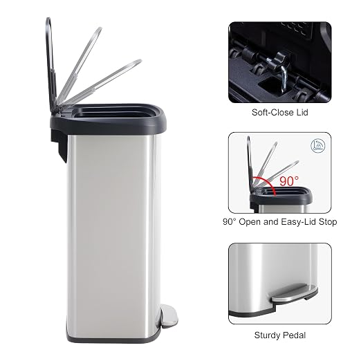 DUMOS 21 Gallon Kitchen Trash Can with Lid, 80 Liter Large Step Garbage Can with Soft-Close Lid & Durable Foot Pedal, Stainless Steel Waste Bins Trash and Recycle Bin Combo for Kitchen Home Office