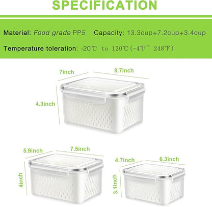 TBMax Fruit Storage Containers for Fridge, 6 Pcs Produce Saver with Colander for Rinsing, Berry Containers Lettuce Keeper Refrigerator Organizers Airtight Food Storage with Lid