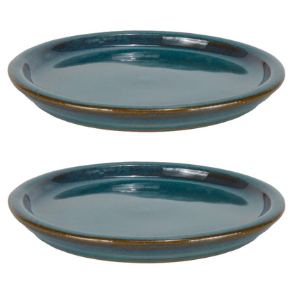 W&W Ceramic Plant Saucer - Plant Trays for Indoor Pots (Teal, 13 inches, 2 Packs)
