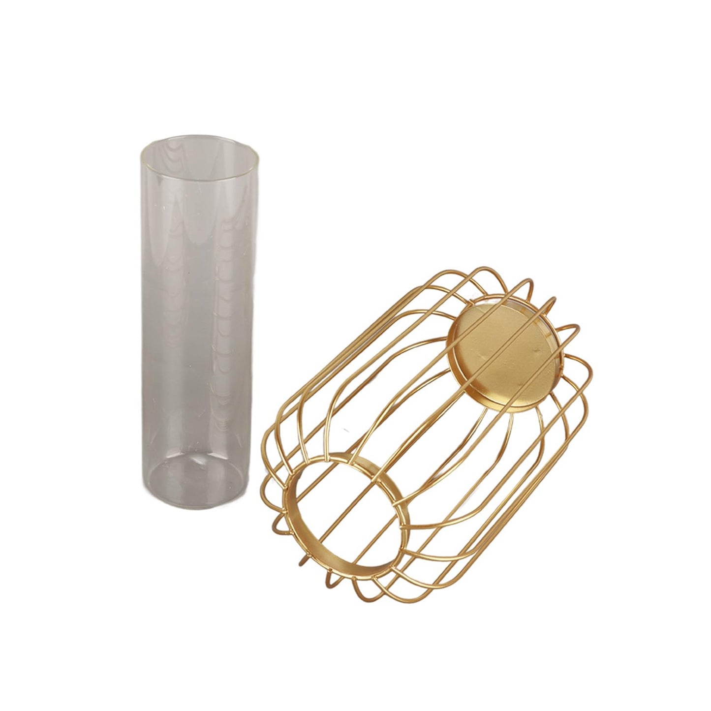 Yosoo Lantern Shaped Iron Vase, Simple Design Glass Hydroponic Terrarium for Plants, with Test Tube Glass, Fits Home Office Decoration (Champagne Gold Trumpet)