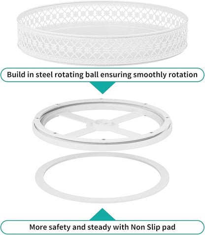Ovicar Lazy Susan Organizer Turntable - 11 inch Rotating Spice Rack Metal Lazy Susan for Cabinet Pantry Kitchen Countertop Dining Table Cupboard Bathroom Refrigerator Vanity (11 inch White)