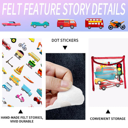 BEUNITONE 2 Sets of 40pcs Different Vehicle Theme Felt Board Pieces Car Felt Story Precut Figures Set Flannel Storytelling Board Interactive Early Learning Teaching Play Kits for Xmas Birthday Gift