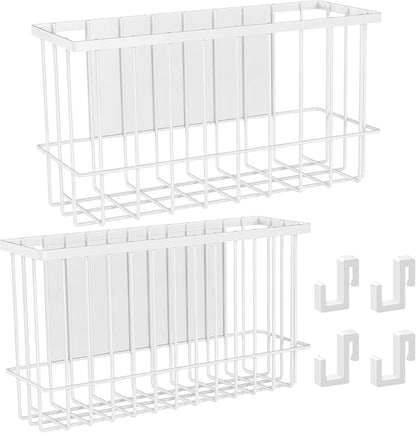 NiHome Magnetic Metal Basket Organizers, Dryer Ball Holder, 2PCS Medium & Small, Versatile Storage for Kitchen & Office Holds Up to 14 lbs, Easy Attach to Refrigerator or Any Magnetic Surface (White)