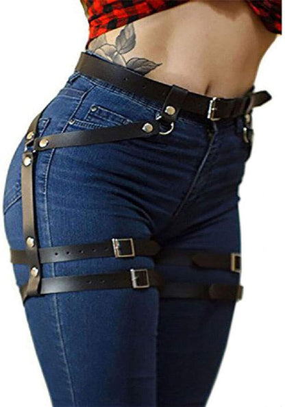 Women Leather Body Chain Thigh Harness Adjustable Punk Caged Waist Belts Leg Garters Rave Club Party