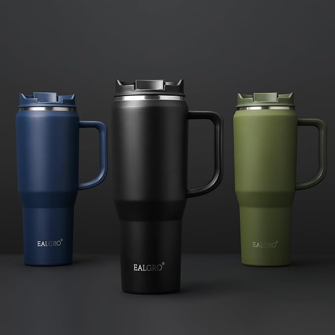 EALGRO 50 oz Tumbler with Handle, Insulated Tumblers with Lid and Straw, Large Metal Sports Water Bottle Jug, Thermal Stainless Steel Travel Coffee Mug Cup, Blue
