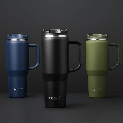 EALGRO 40 oz Tumbler with Handle, Insulated Tumblers with Lid and Straw, Large Metal Sports Water Bottle Jug, Thermal Stainless Steel Travel Coffee Mug Cup, Black
