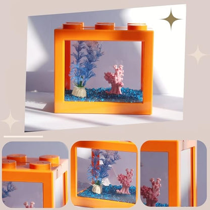Small Betta Fish Tank, Stackable Mini Fish Tank Aquarium Tank Kit, 3/5 Gallon Rectangular Fish Bowl with Aquarium Gravel Decoration, Tiny Cube Tank for Seaweed Balls Sea Monkeys