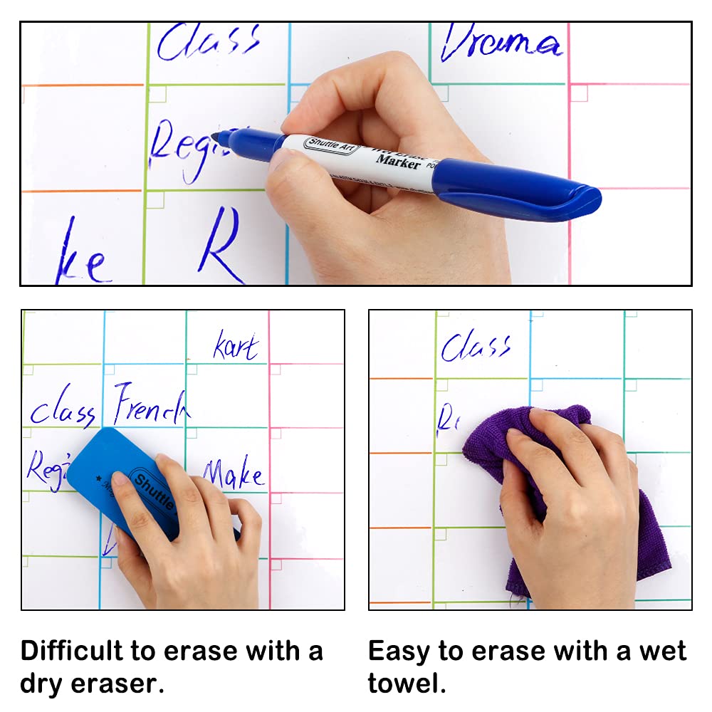 Shuttle Art Wet Erase Markers, 15 Pack Blue 1mm Fine Tip Smudge-Free Markers, Use on Laminated Calendars, Overhead Projectors, Schedules, Whiteboards, Transparencies, Glass, Wipe with Water