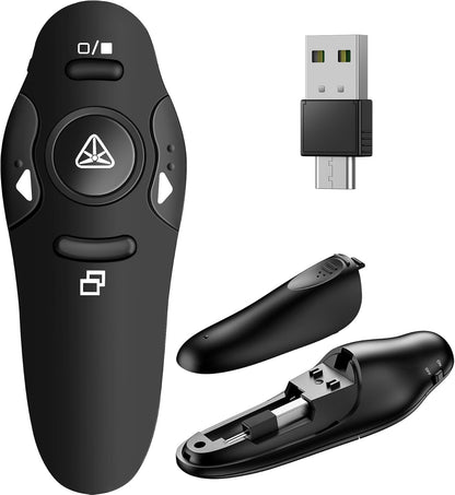 Presentation Remote Clicker, USB A & USB C Wireless Presenter for PowerPoint Presentation Remote, RF 2.4GHz Slide Advancer for Mac, Keynote, Computer, Laptop