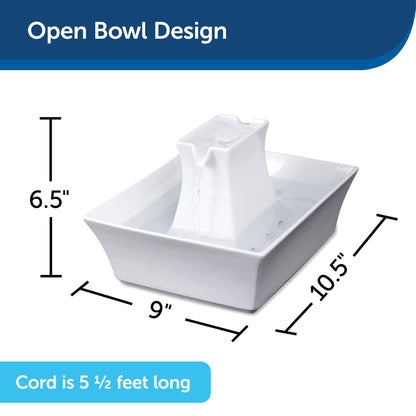 PetSafe Drinkwell Pagoda Ceramic Cat & Dog Water Fountain, 70oz Capacity, Encourages Hydration, Open Bowl Design, White