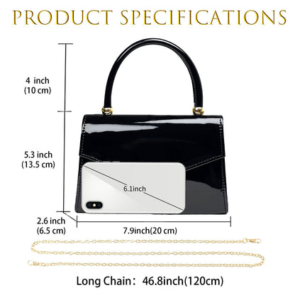 BYWAUQI Evening Patent Leather Handbag Purse Formal Women's Clutch Bag Top Handle for Wedding Party Prom Cocktail(Black)
