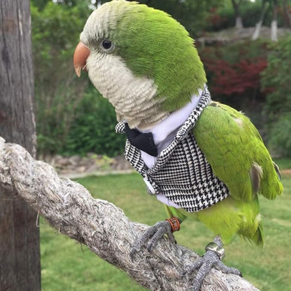 Bird Clothes Birds Flight Suit,Tuxedo Business Suit for Parrots African Greys Parakeet Cockatiel Sun Conure Christmas Party Birthday Cosplay Photo Prop Small Animals Apparel (XL,Grid Suit)