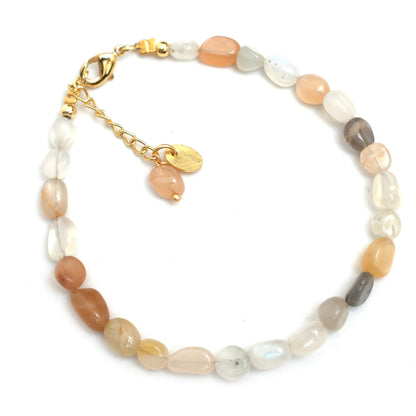 Gempires Lightweight Beaded Gemstone Bracelets Multi Moonstone Crystal Jewelry Hypoallergenic 8 Inch Gold Plated Dainty Minimalist Bracelets