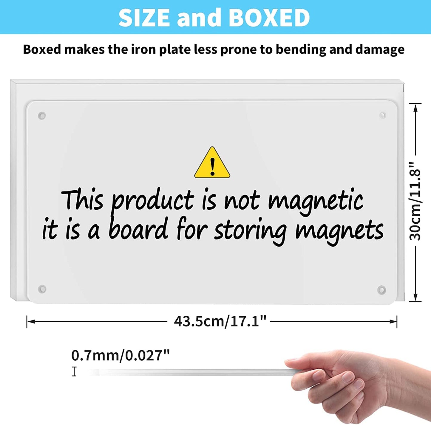 Magnetic Board,17.1" x 11.8" Magnet Display,for Magnets and Bulletin Board,Suitable for Wall, Refrigerator, Compartment, Cabinet etc,Comes with Dual Lock Tape for Easy Hanging (White)